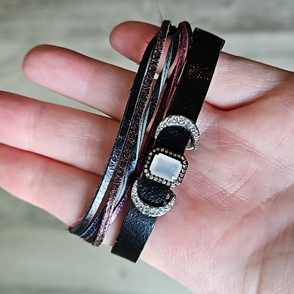 Leather Double-Wrap Black KEEP Collective Bracelet with 3 charms